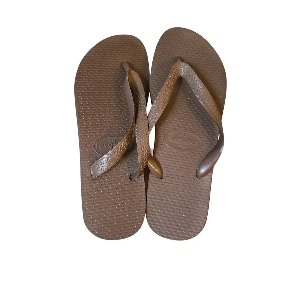 Havaianas Sandals Chocolate Brown Flip Flops Round Toe Beach Summer Size 39-40